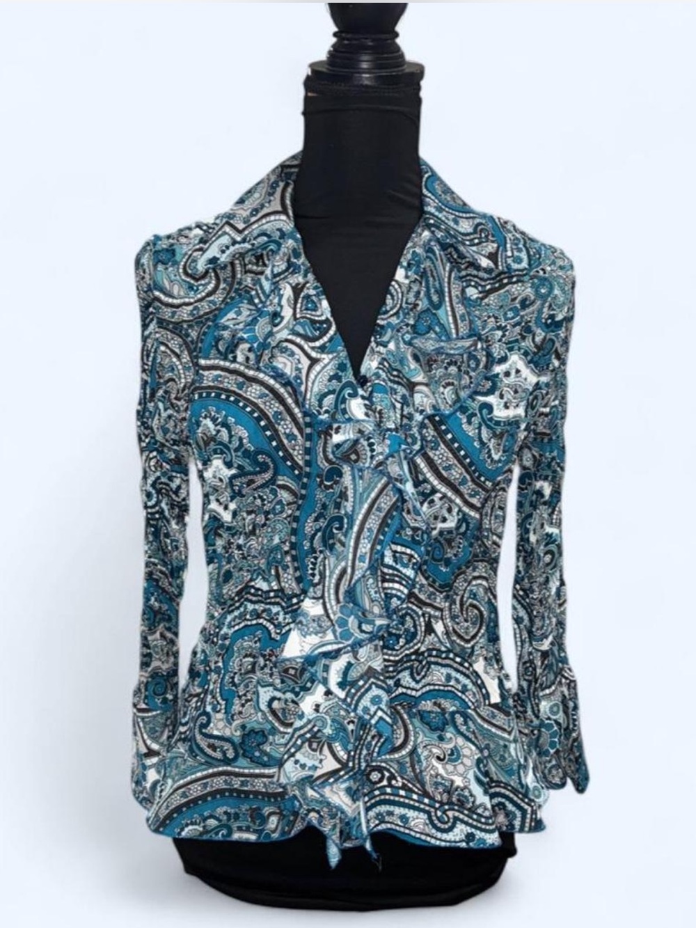 Apostrophe Teal Paisley Button-Front Blazer